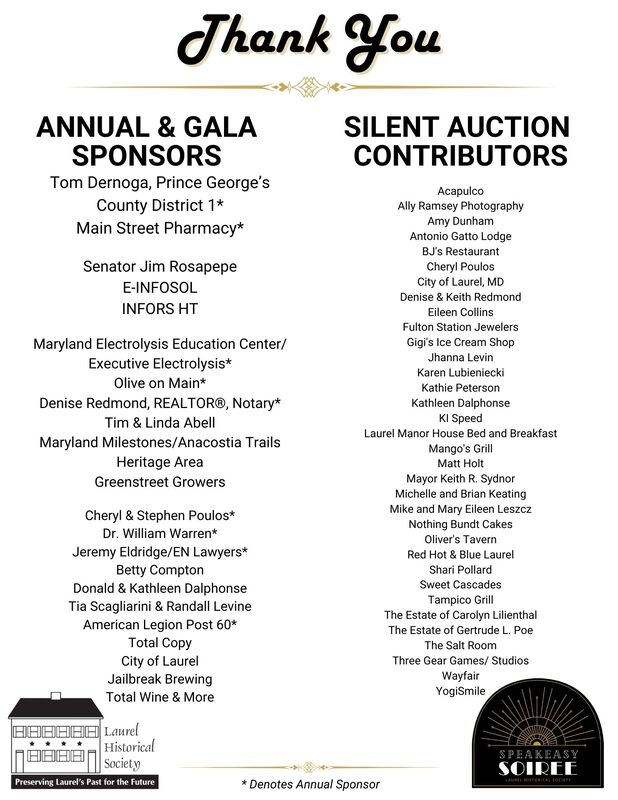 Sponsors for the 2025 Laurel Historical Society Gala